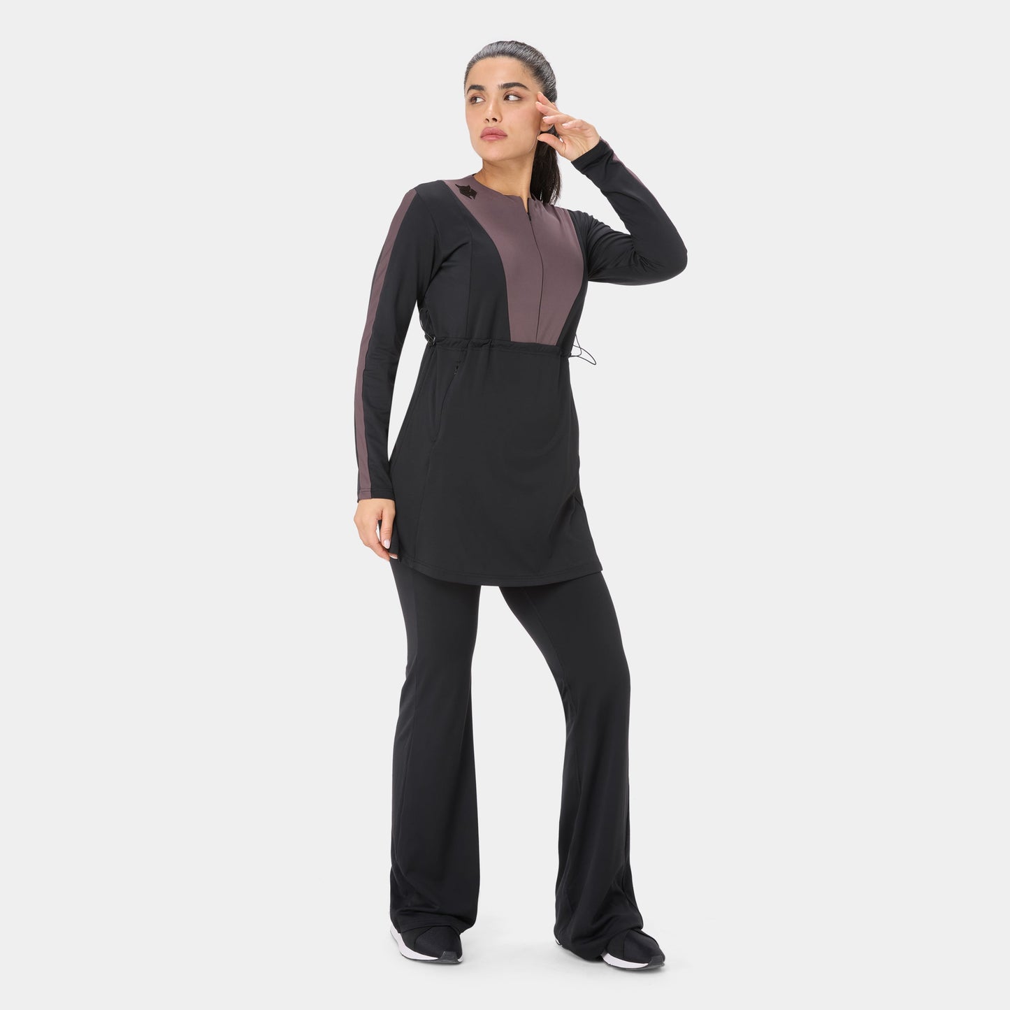 Onyx Flow Top Modest Dress – Black Burnt Mauve