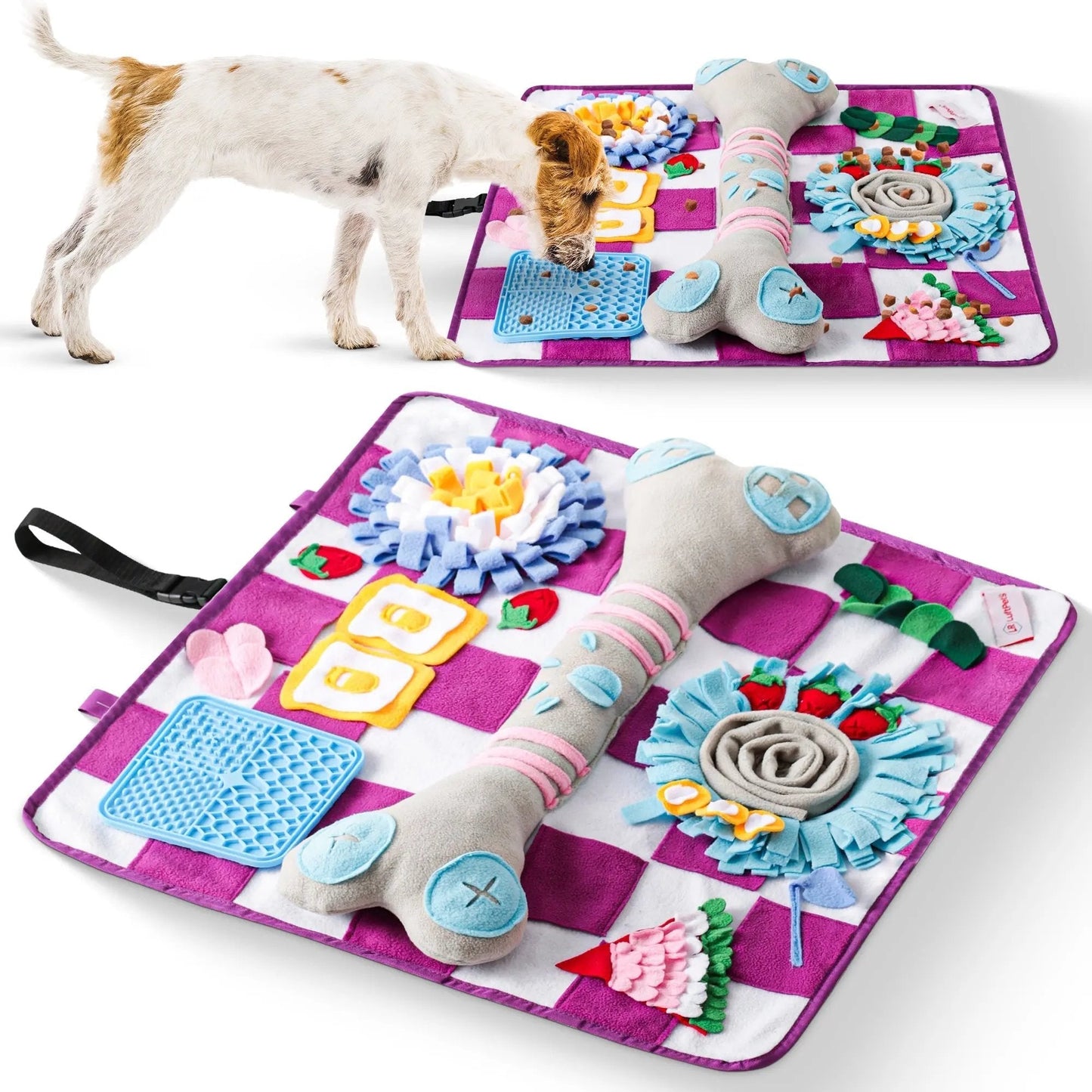 Squeaky Bone Snuffle Mat for Dogs – Interactive Foraging Fun, 24"