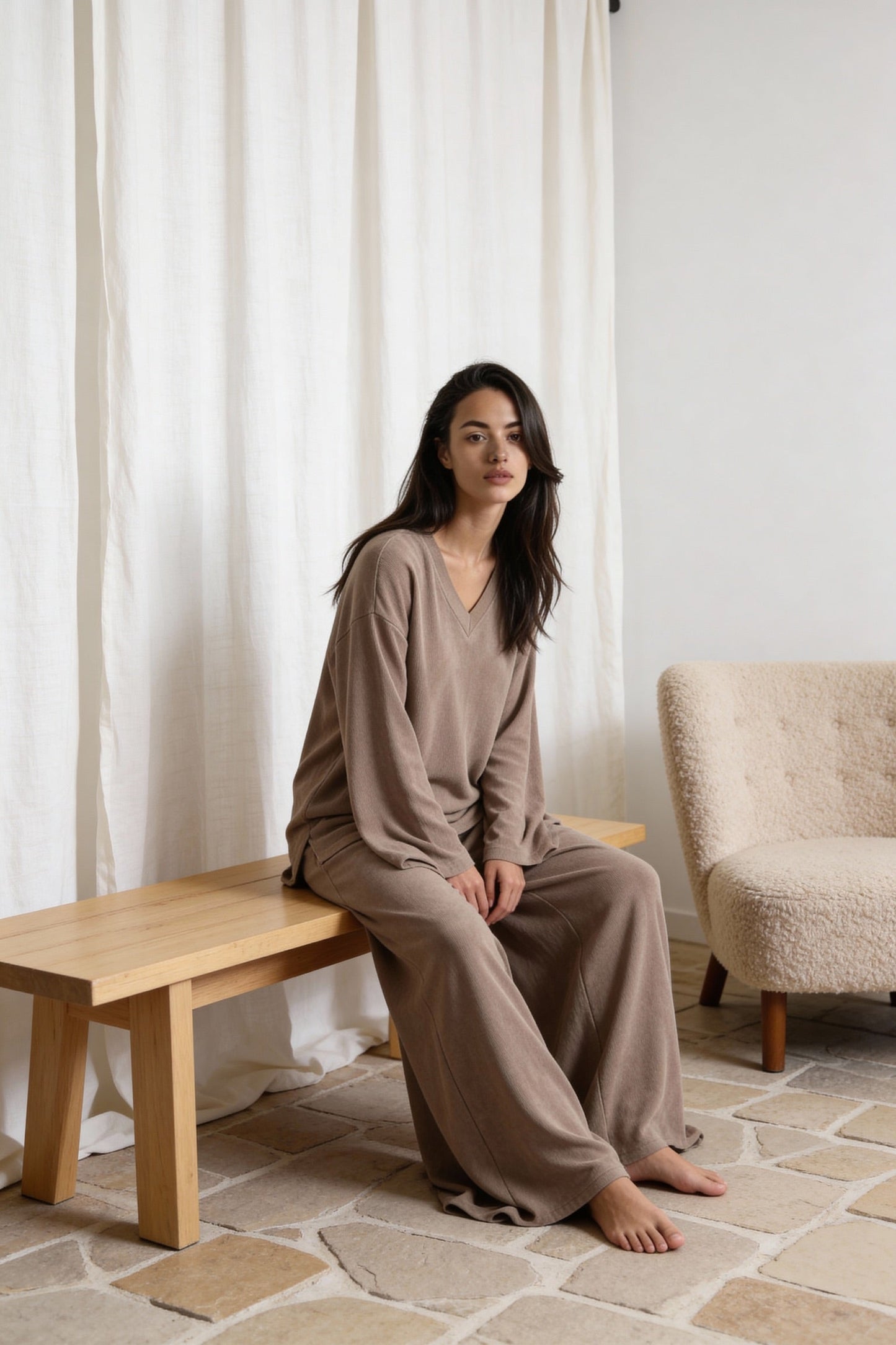 Terry & Co. - Relaxed French Terry Matching Lounge Set For Women 2PC In Latte