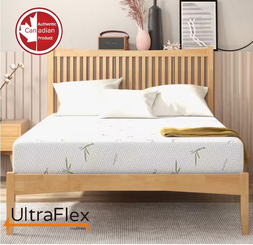 UltraFlex® EasySleep Mattress and BoxSpring Set - Canadian-Made Medium Firm Gel Infused Reversible Comfort With Pressure Relief, Cooling Technology, Bamboo Cover, CertiPUR-US® Certified Foam Eco-Friendly Mattress (Made in Canada)