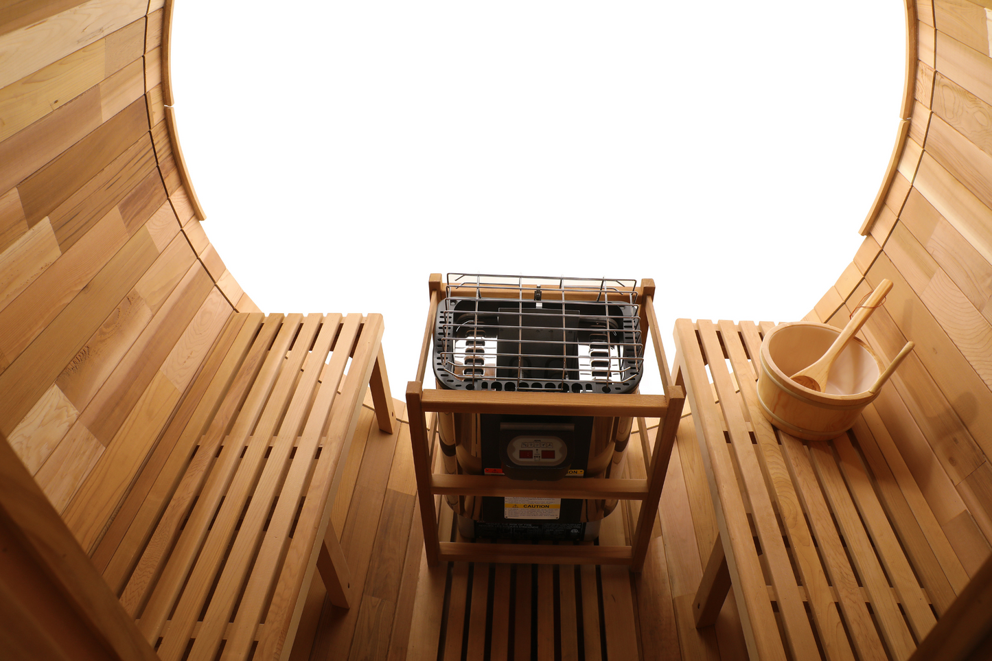Blisspod | Prague | Canadian Red Cedar Outdoor Steam Barell Sauna | Full Glass Back | 70.87"H x 70.87"W x 70.87"D | 4-6 person