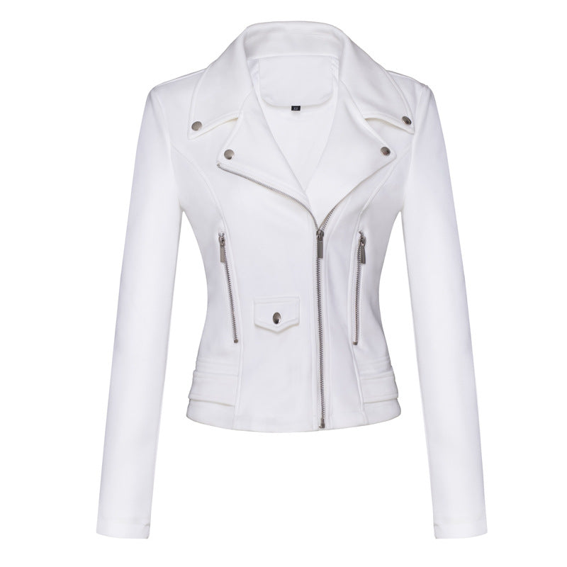 Women’s Slim-Fit Suede Leather Jacket – Short Commuter Motorcycle-Style Outerwear