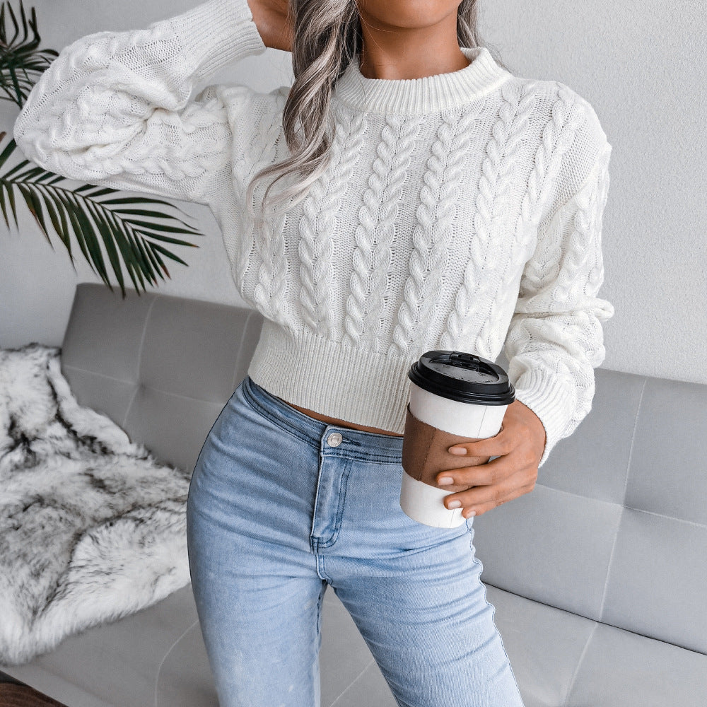 Women’s Autumn Knit Sweater Crop Top – Stylish Cropped Pullover Jumper