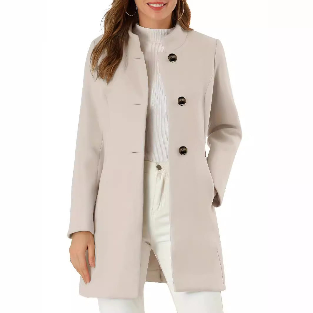 Women’s Solid Color Winter Coat – Casual Warm Long Sleeve Autumn & Winter Jacket