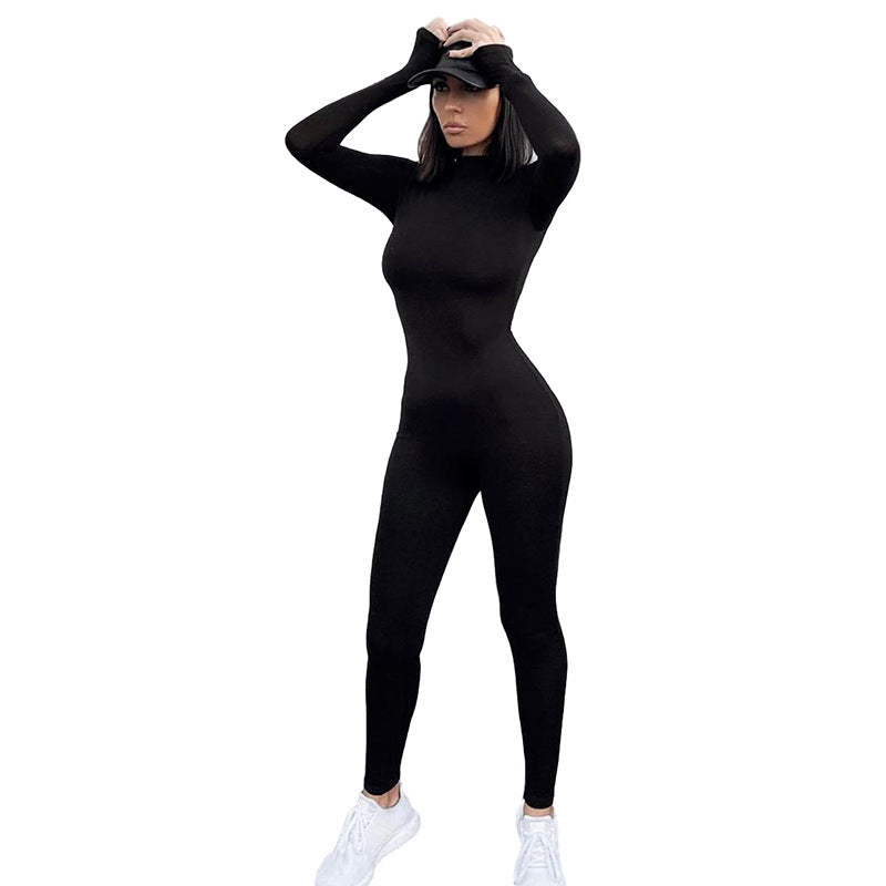 Women’s Long Sleeve High-Waisted Sports Jumpsuit – Slim-Fit Workout & Activewear Bodysuit