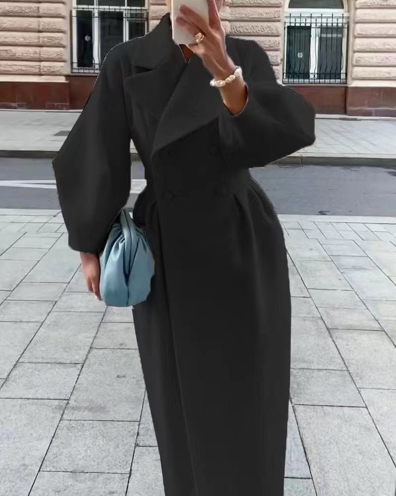 Women’s Vintage Lantern Sleeve Jacket – Oversized Lapel Collar Elegant Casual Coat
