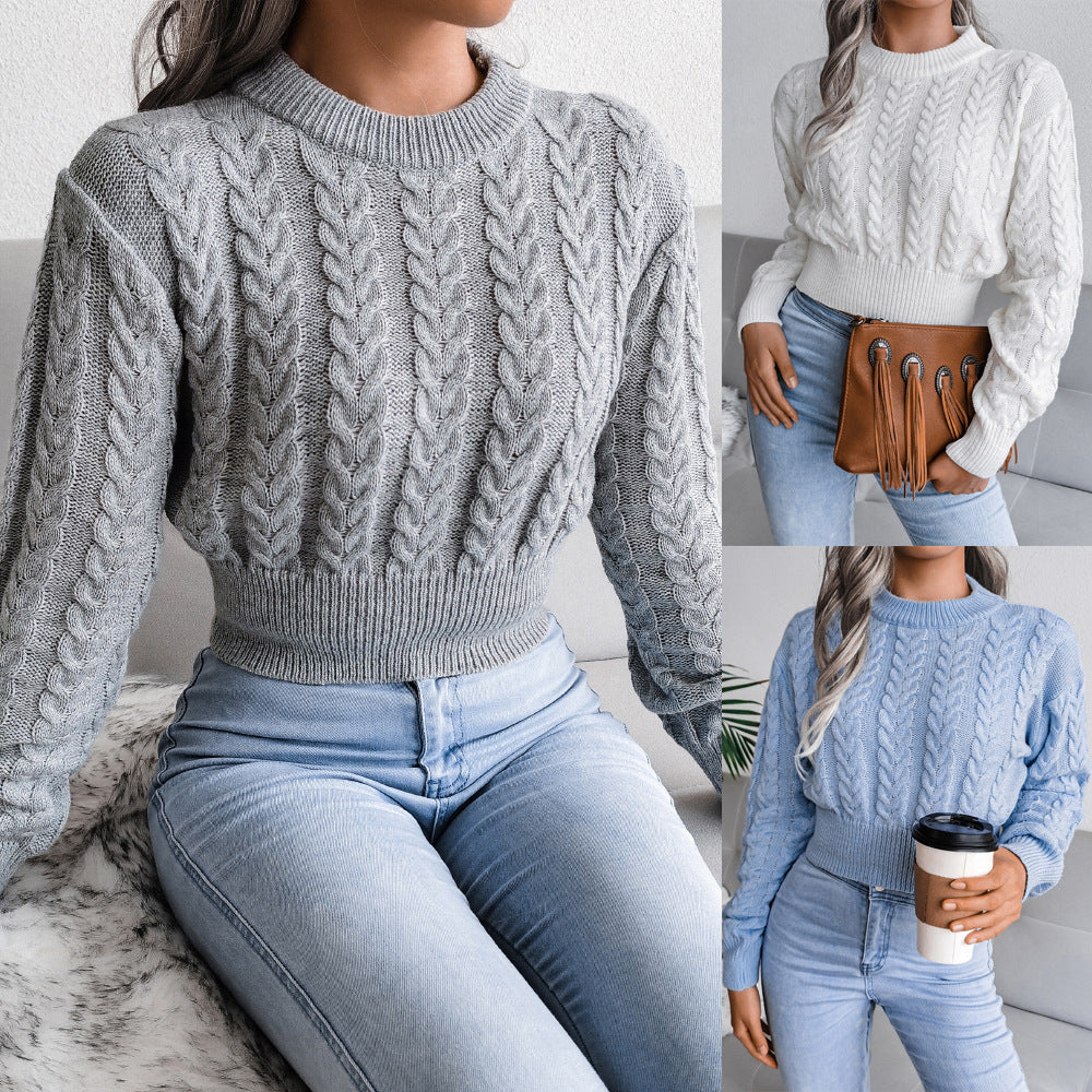 Women’s Autumn Knit Sweater Crop Top – Stylish Cropped Pullover Jumper