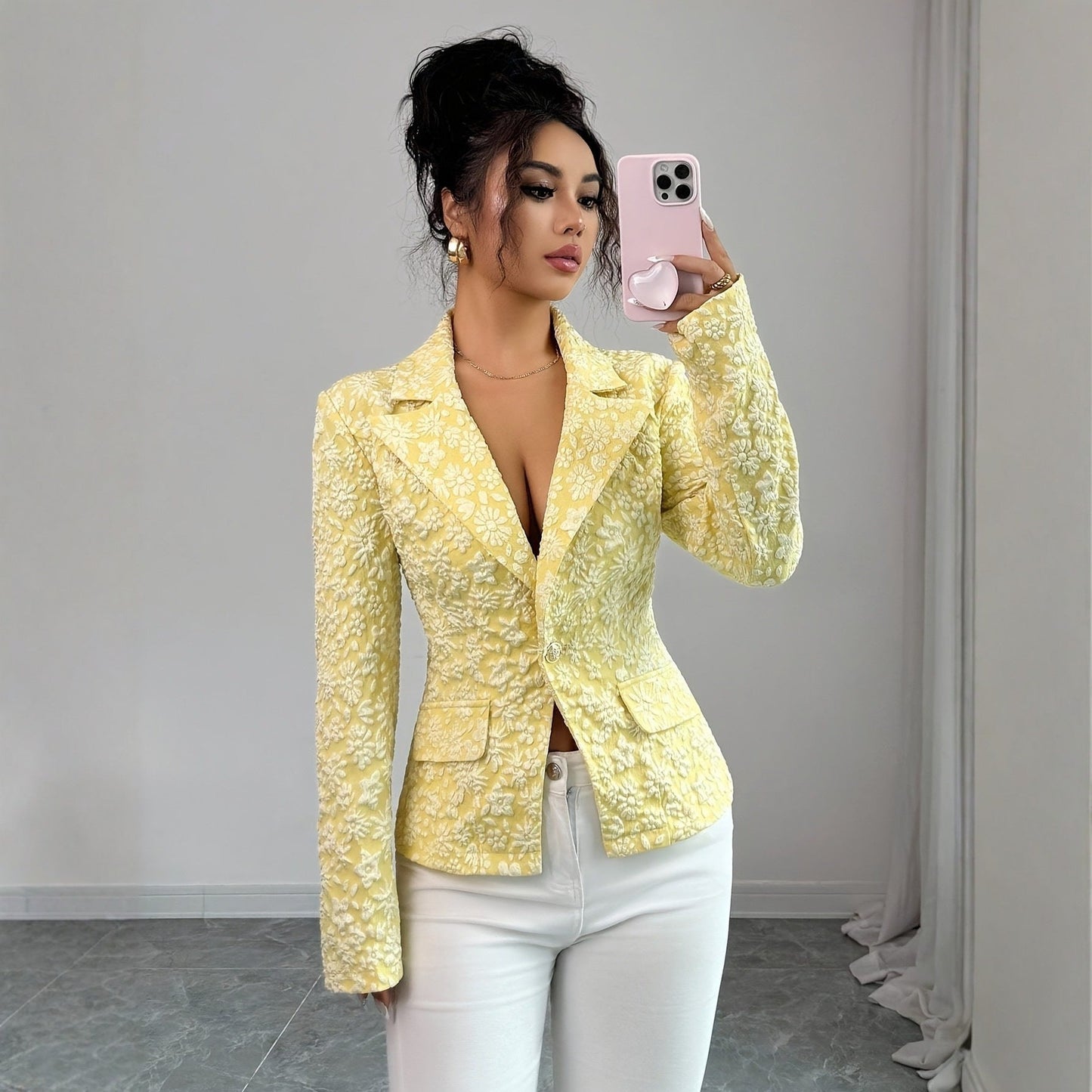 Women’s Embroidered Patchwork Blazer – Casual Lapel Single-Breasted Fashion Jacket
