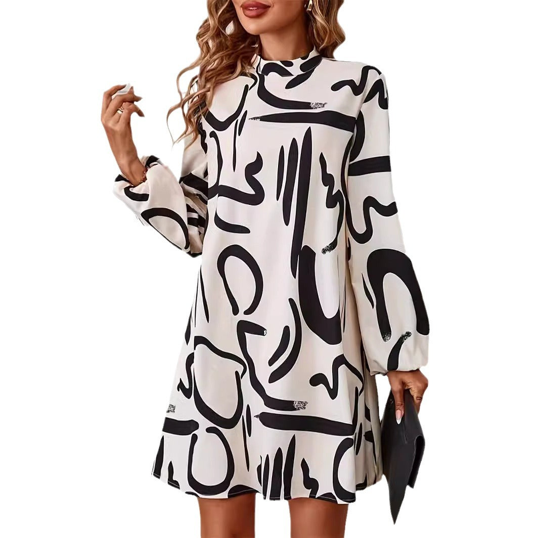 Women’s Elegant Long-Sleeve Round-Neck Dress – Classic Casual Midi Dress for Everyday Wear