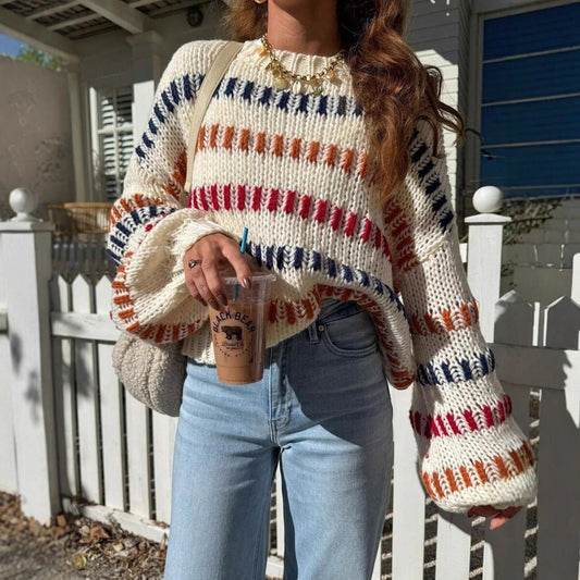 Women’s Retro Loose-Fit Batwing Sleeve Sweater – Casual Oversized Knit Pullover