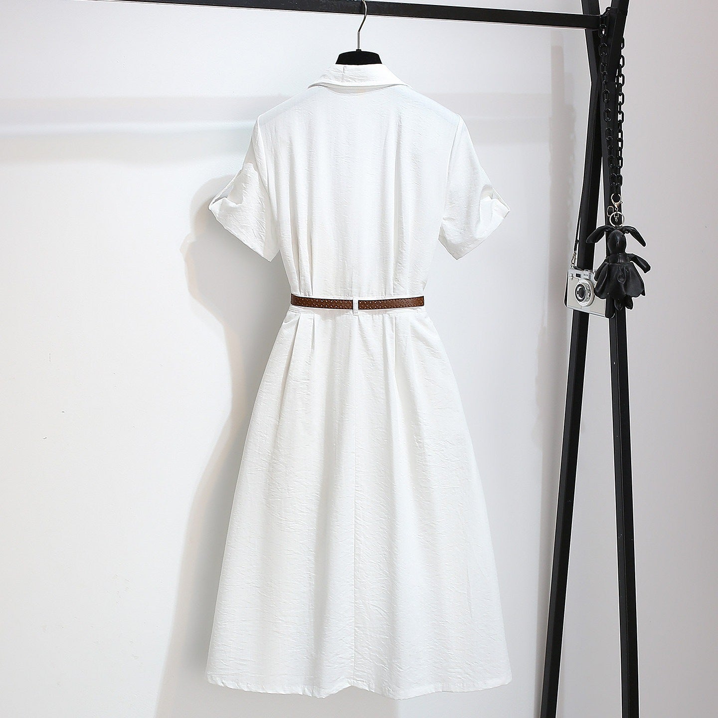 Women’s Summer Waist-Cinching A-Line Shirt Dress – Casual Button-Up Flare Dress
