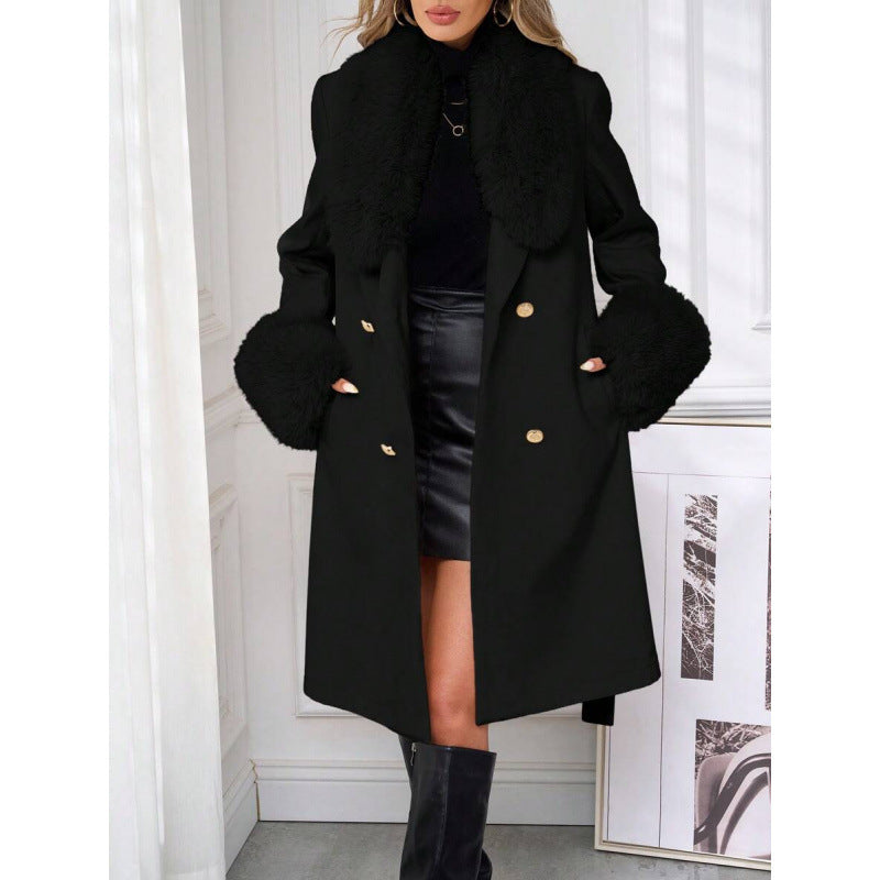 Women’s Elegant Double-Breasted Trench Coat with Tie Belt – Classic Longline Outerwear Jacket