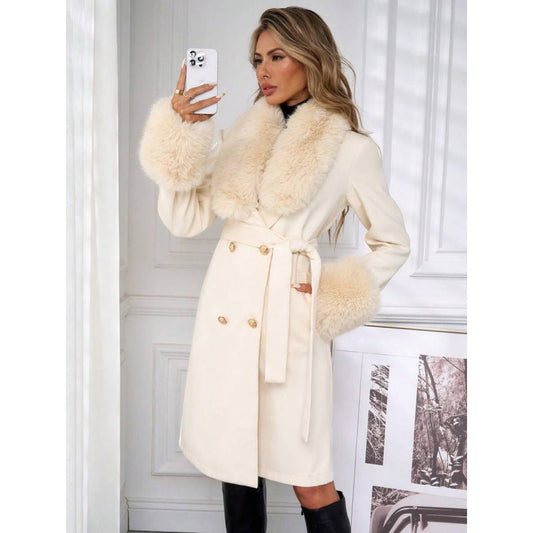 Women’s Elegant Double-Breasted Trench Coat with Tie Belt – Classic Longline Outerwear Jacket