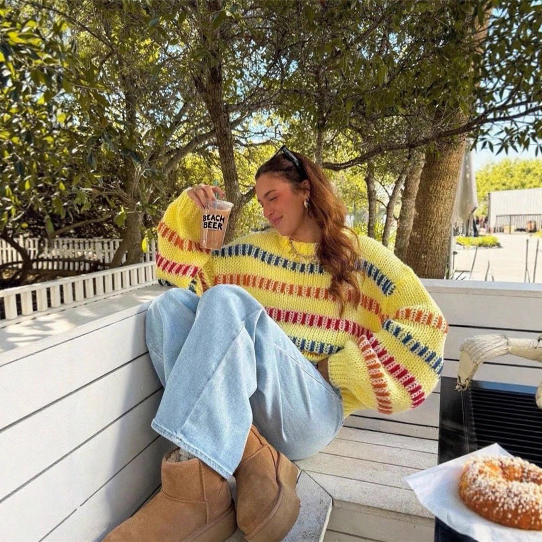 Women’s Retro Loose-Fit Batwing Sleeve Sweater – Casual Oversized Knit Pullover