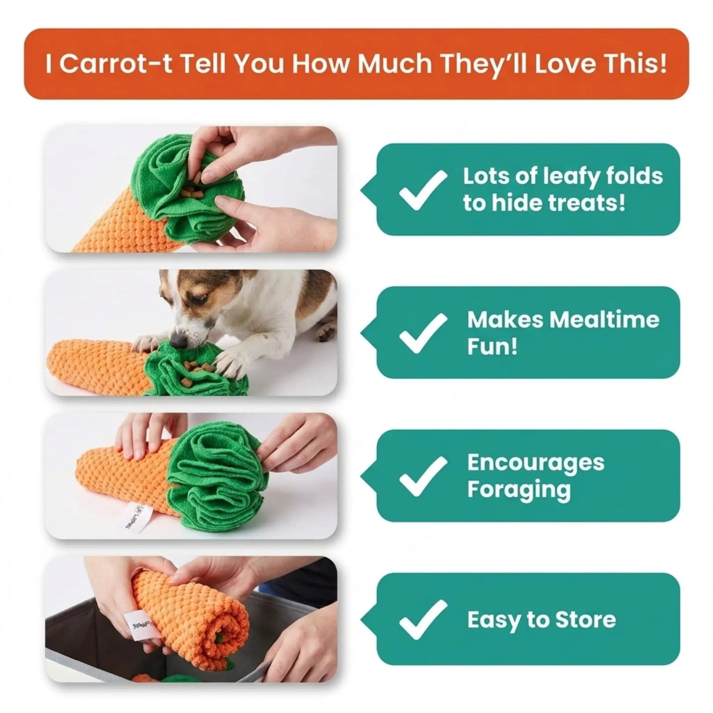 Carrot Sniff Toy - Squeaky & Plush Snuffle Mat for Dogs & Small Pets