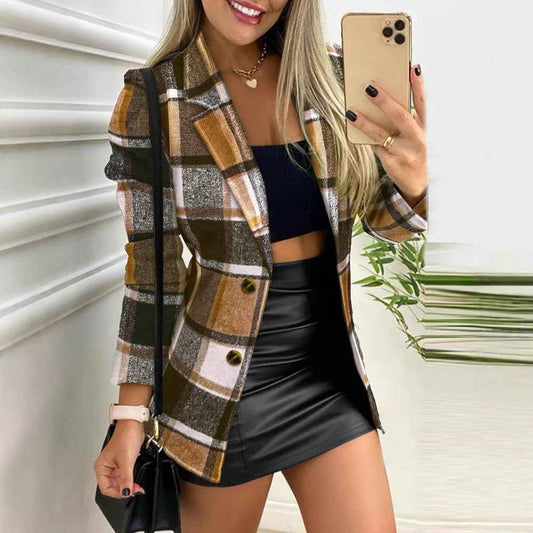 Women's Solid-Color Brushed Suit-Collar Long Sleeve Coat