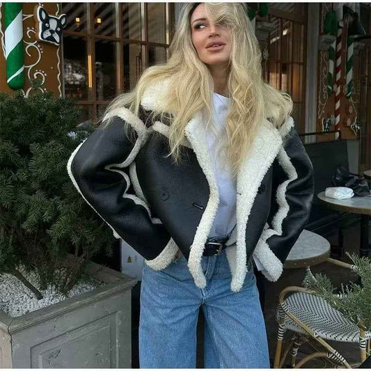 Women's Loose Lamb Wool Short Coat