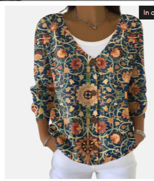 Women’s Printed Knit Cardigan Sweater with Buttons – Casual Long-Sleeve Patterned Pullover