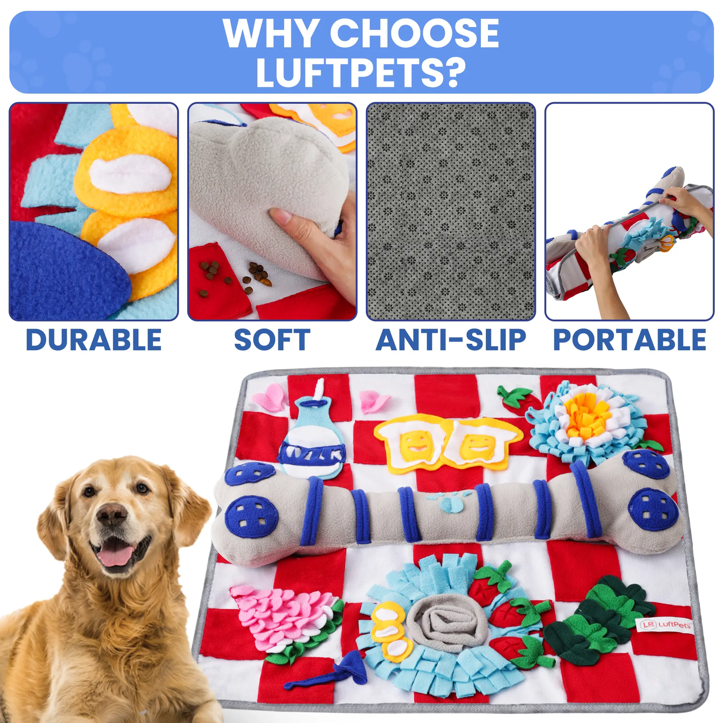 Squeaky Bone Snuffle Mat for Dogs – Interactive Foraging Fun, 24"