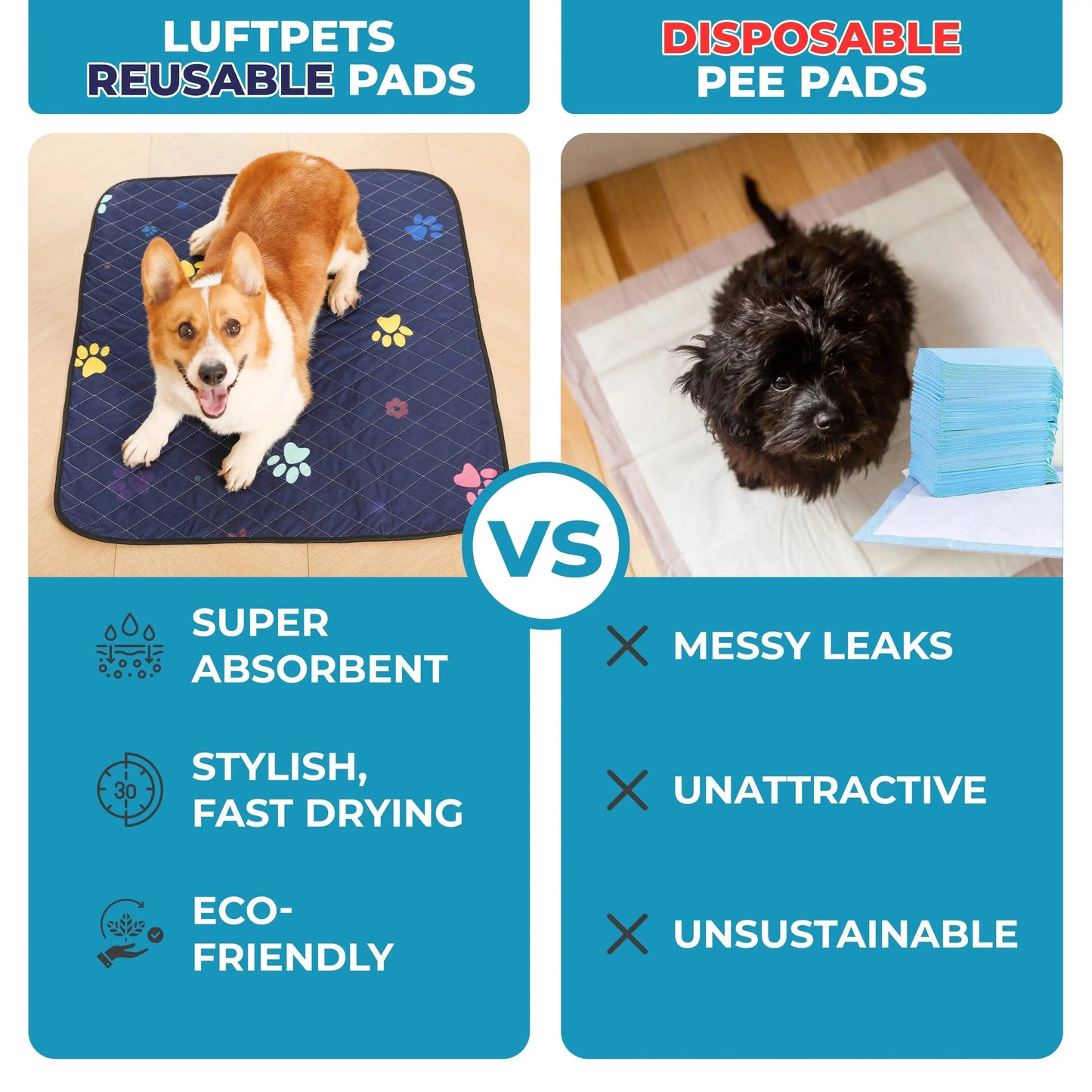 Washable Dog Pee Pads - Super Absorbent & Leakproof Puppy Pads