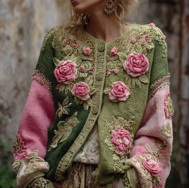 Women's Printed 3D-Effect Knitted Cardigan Coat