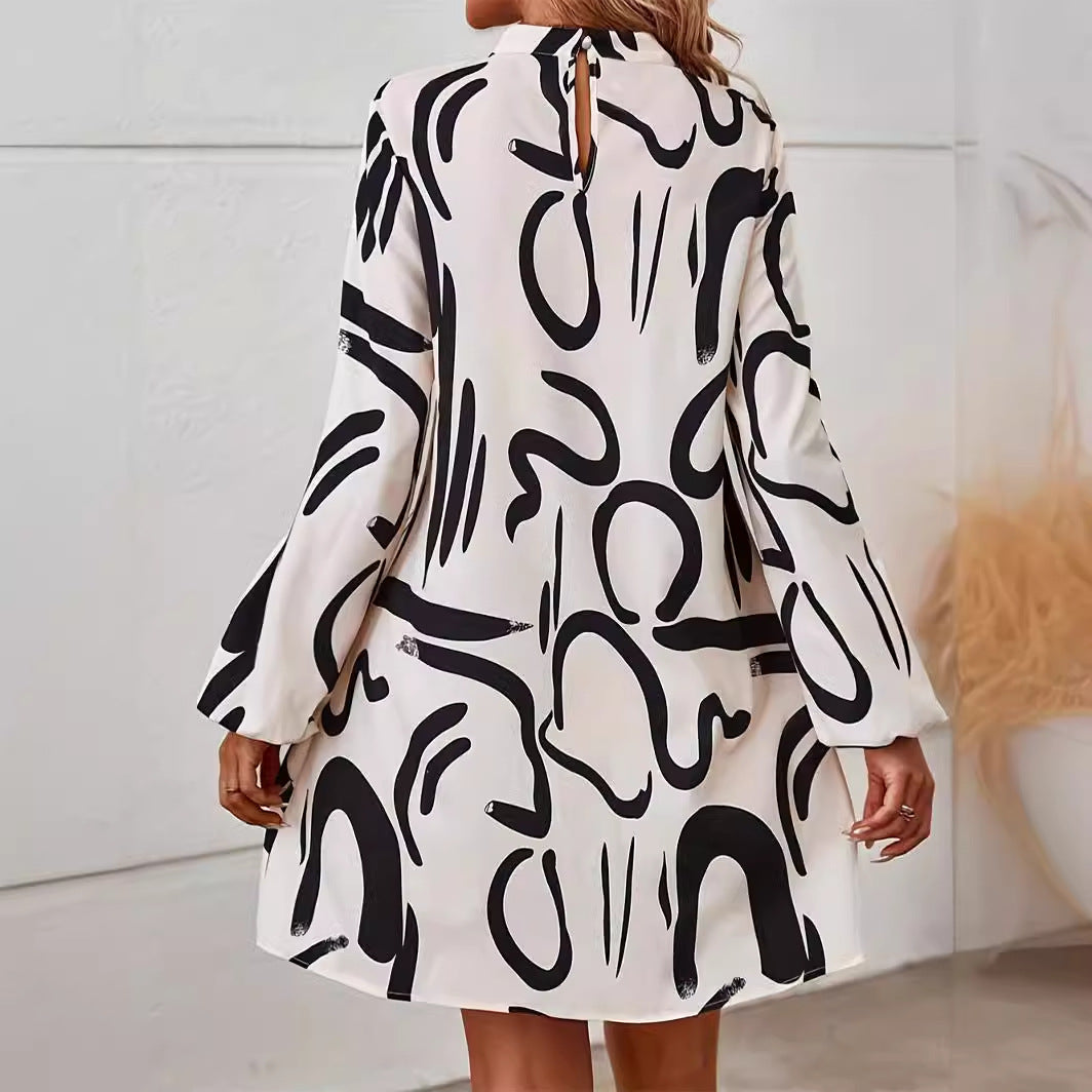 Women’s Elegant Long-Sleeve Round-Neck Dress – Classic Casual Midi Dress for Everyday Wear