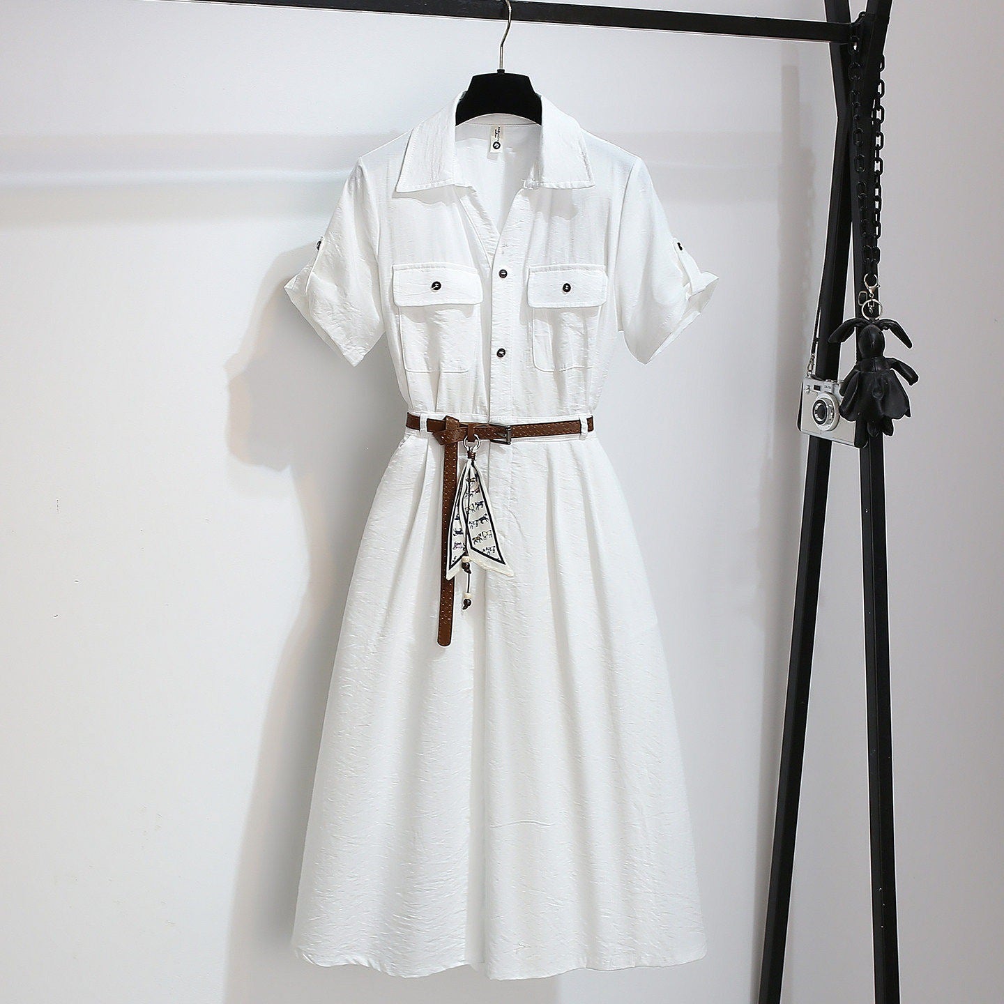 Women’s Summer Waist-Cinching A-Line Shirt Dress – Casual Button-Up Flare Dress