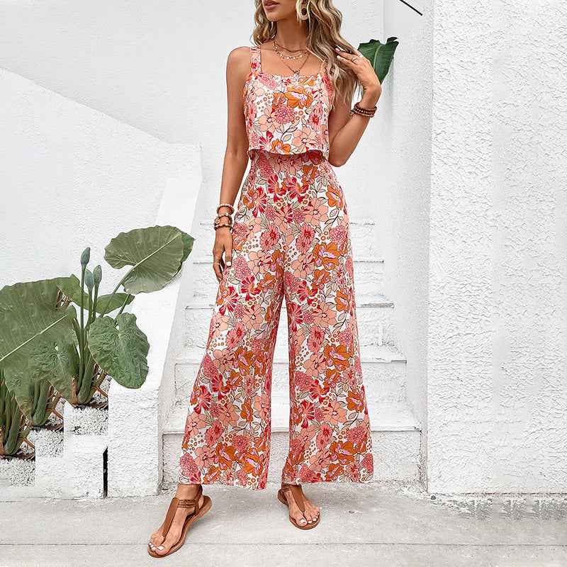 Women's Printed Square-Neck Camisole Cropped Jumpsuit