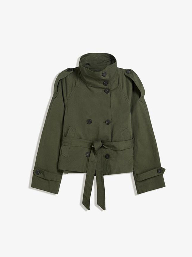 Women’s Retro Double-Breasted Trench Coat – Lapel Collar Long-Sleeve Lace-Up Short Jacket