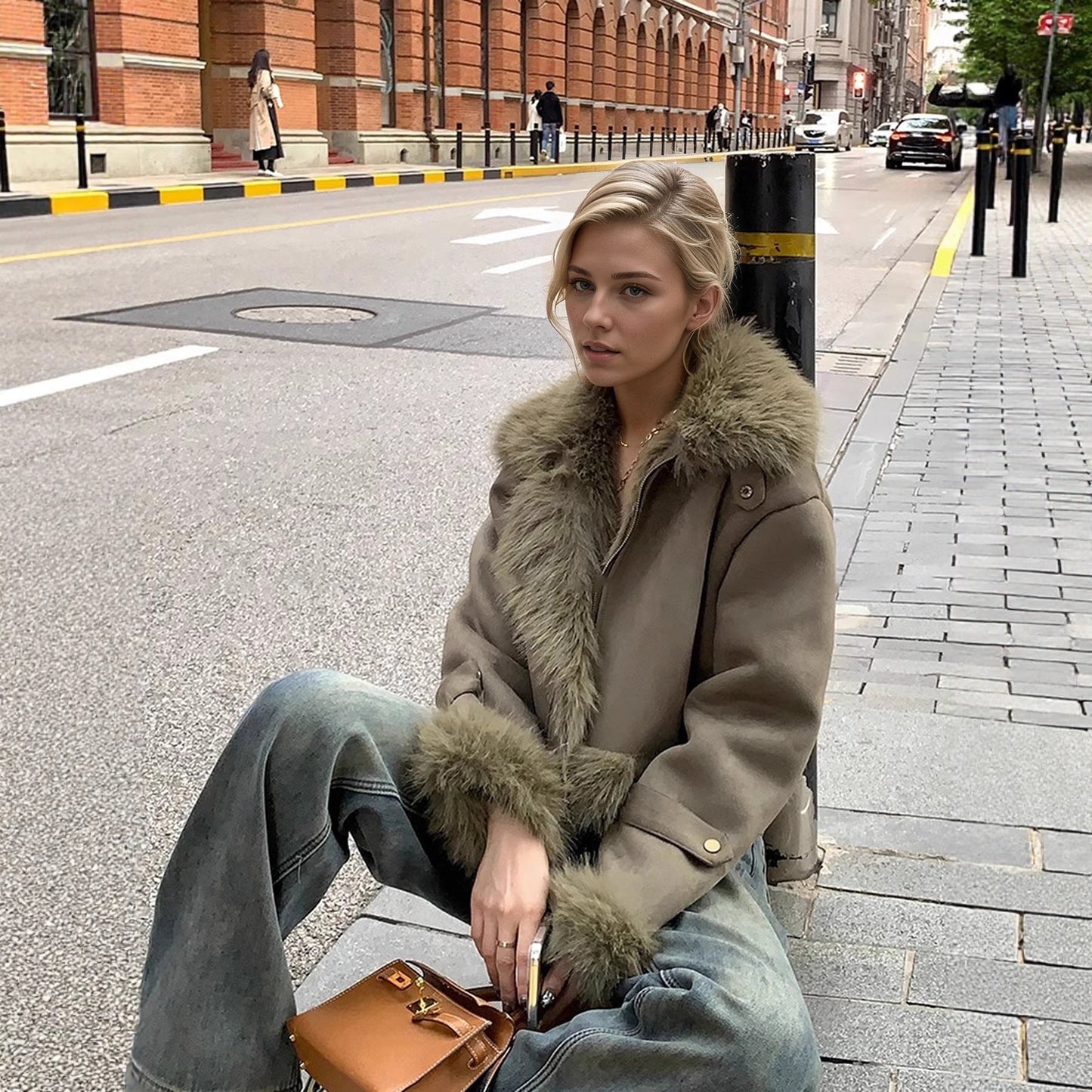 Women’s Leather & Fur-Lined Biker Jacket – Short Suede-Lined Motorcycle Coat