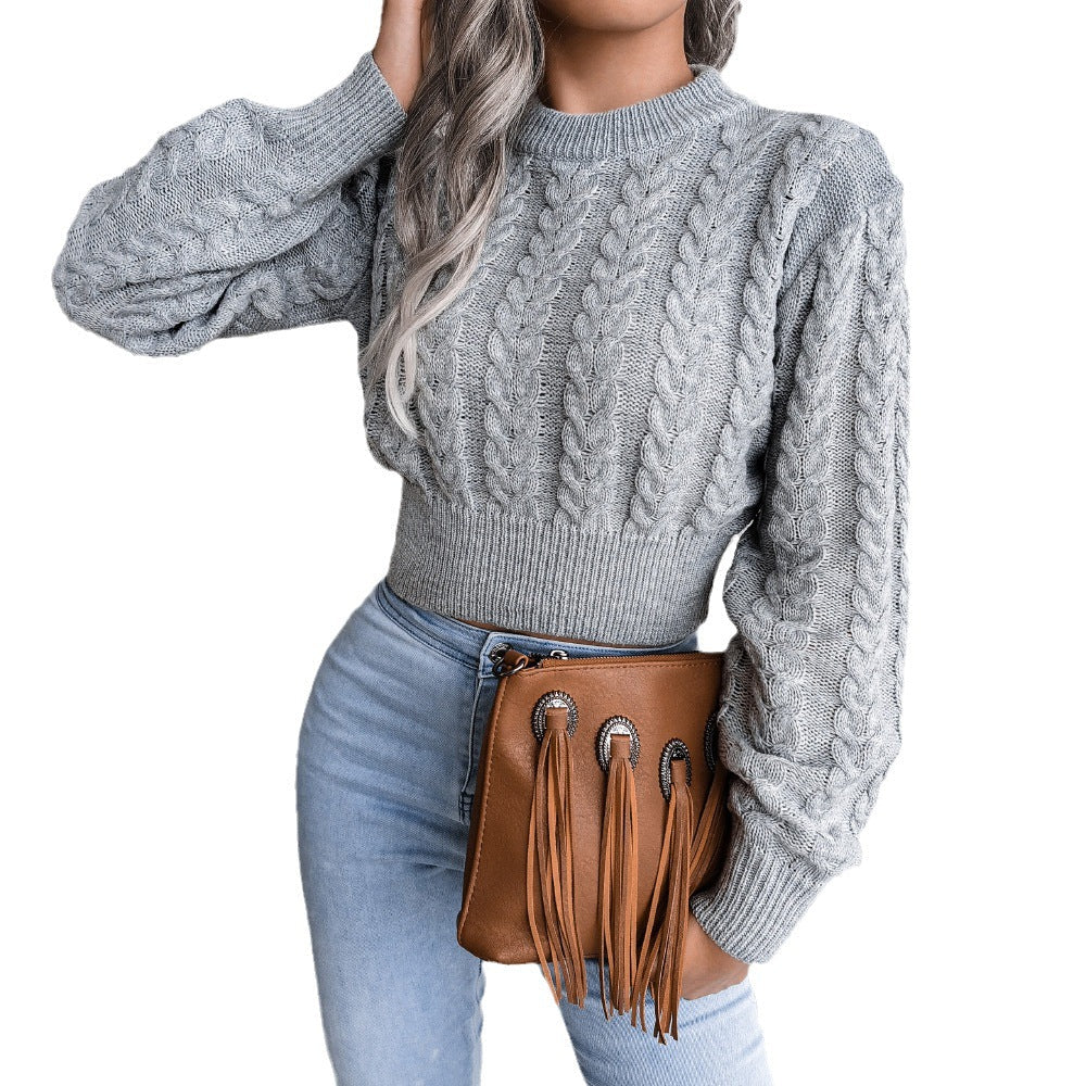 Women’s Autumn Knit Sweater Crop Top – Stylish Cropped Pullover Jumper