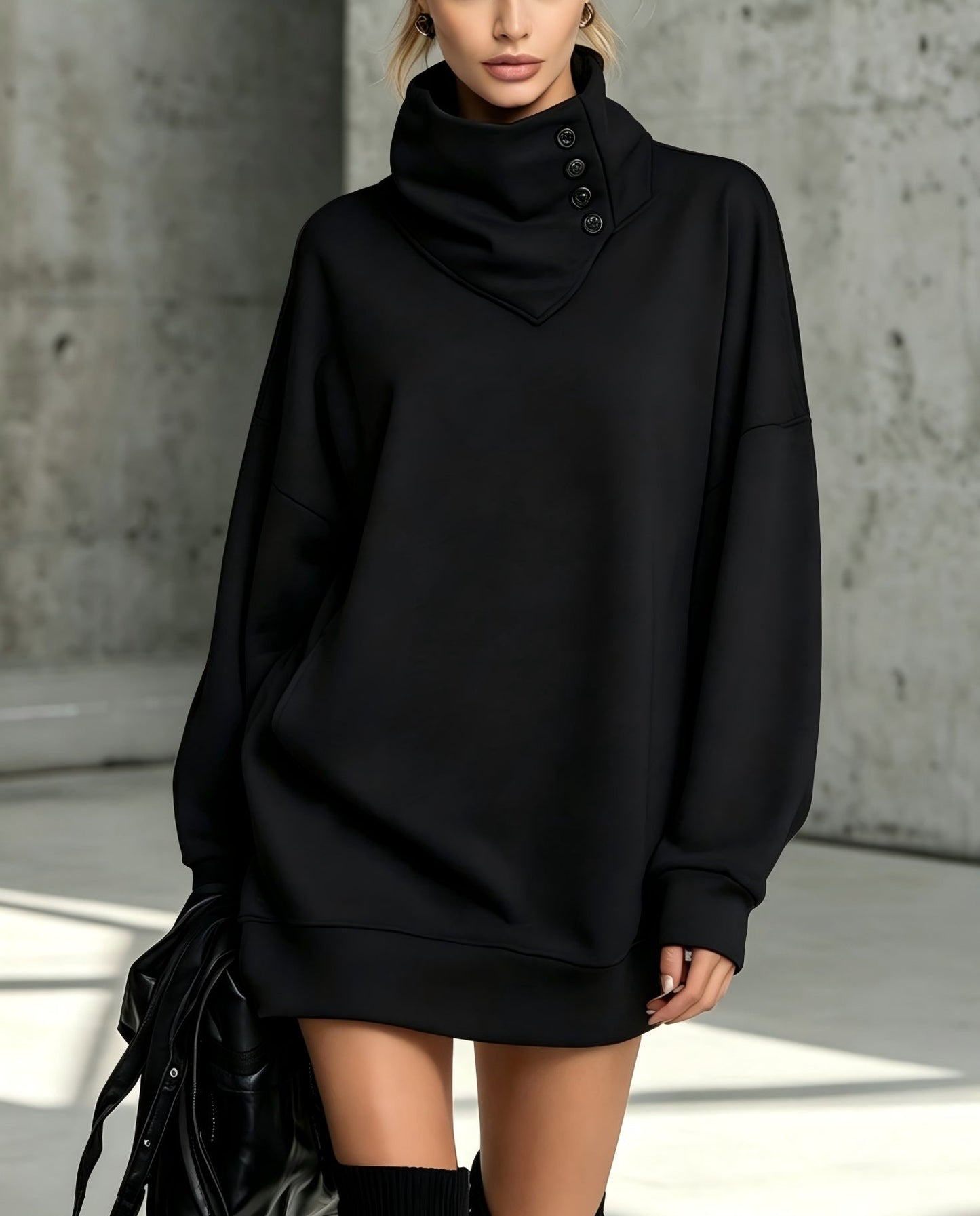 Women’s Vintage Loose-Fit Button-Down Sweatshirt – Mid-Length Casual Long-Sleeve Pullover Top