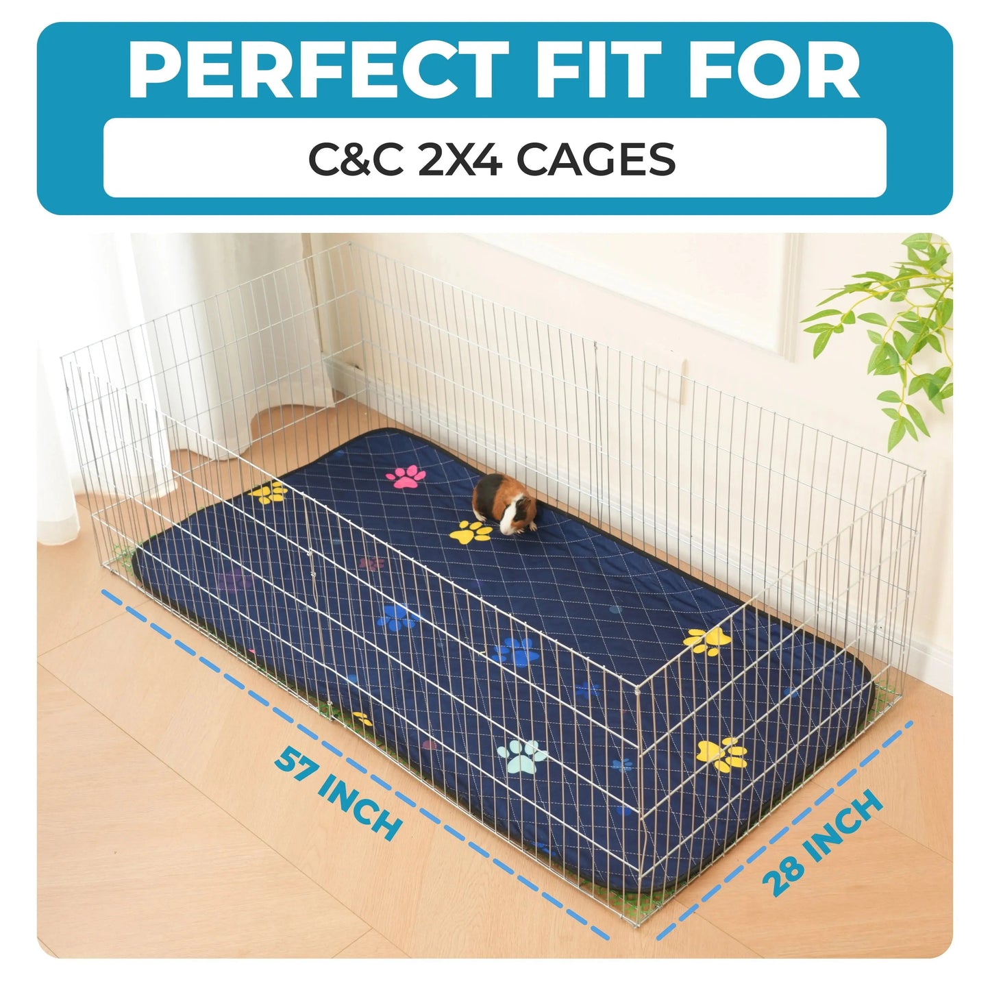 Rabbit & Guinea Pig Cage Liner for MidWest & C&C 2x4 Cages, Washable, Leakproof, Fast Dry