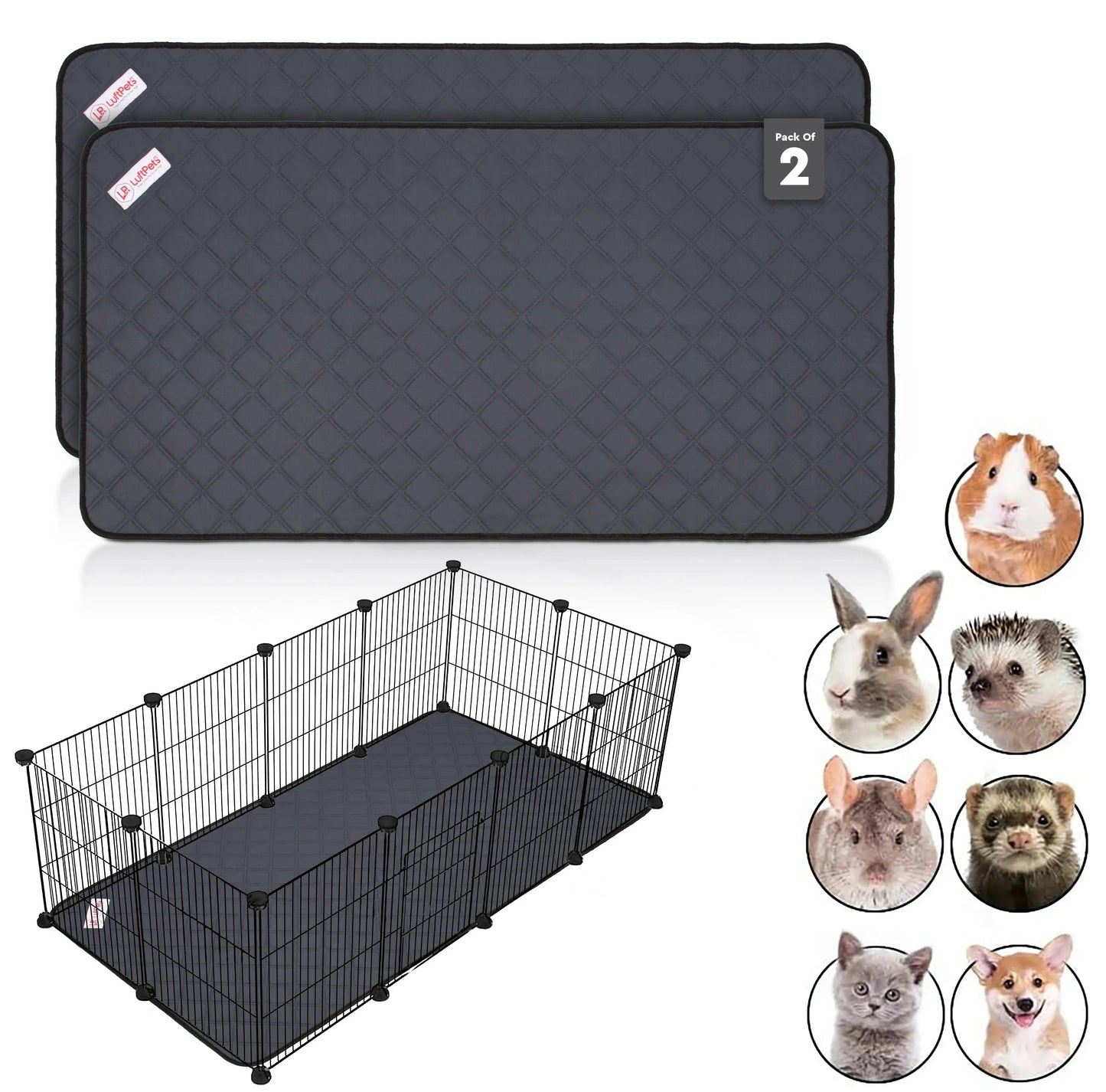 Rabbit & Guinea Pig Cage Liners for MidWest & C&C 2x4 Cages - Washable & Absorbent- Gray