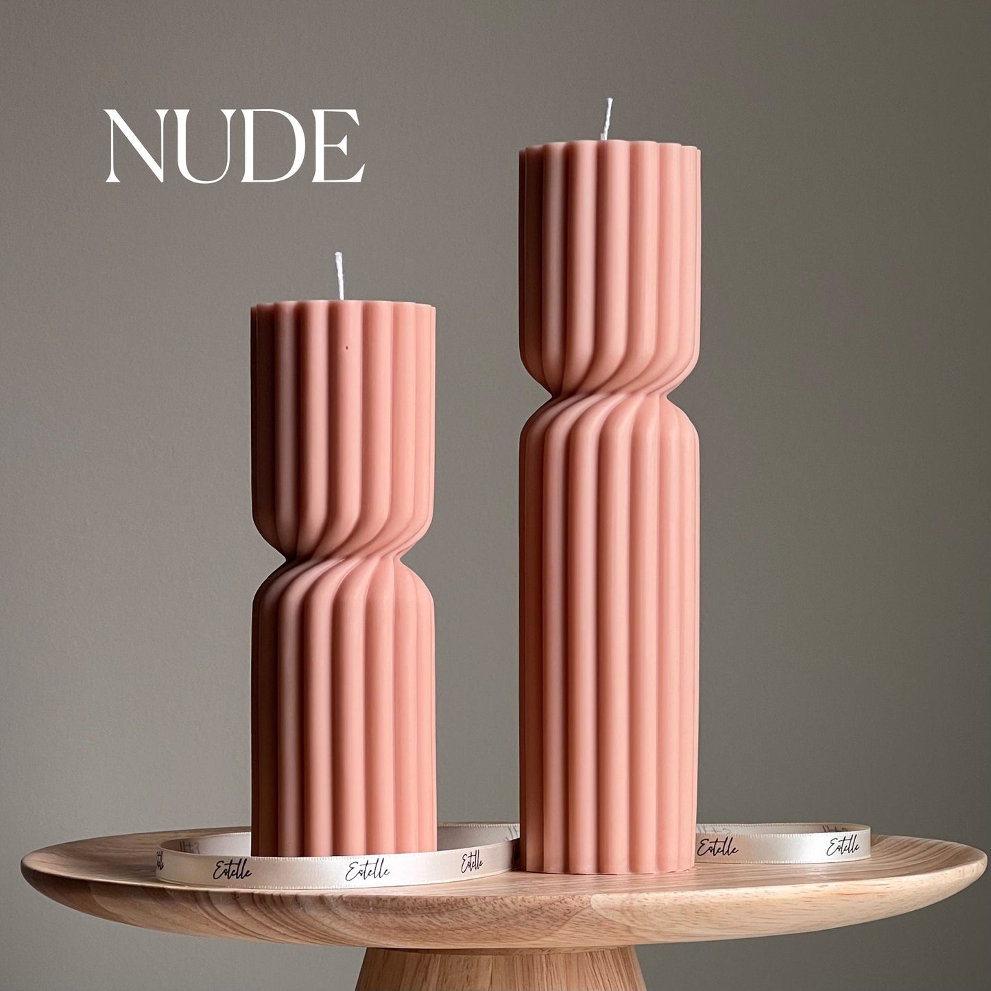 Set of 2 Ribbed Hourglass Pillar Candle Set: Sculptural Soy Wax Candles
