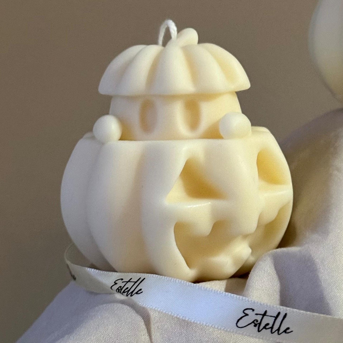 Handmade Halloween Ghost Candle with Pumpkin: Soy Wax Home Decor