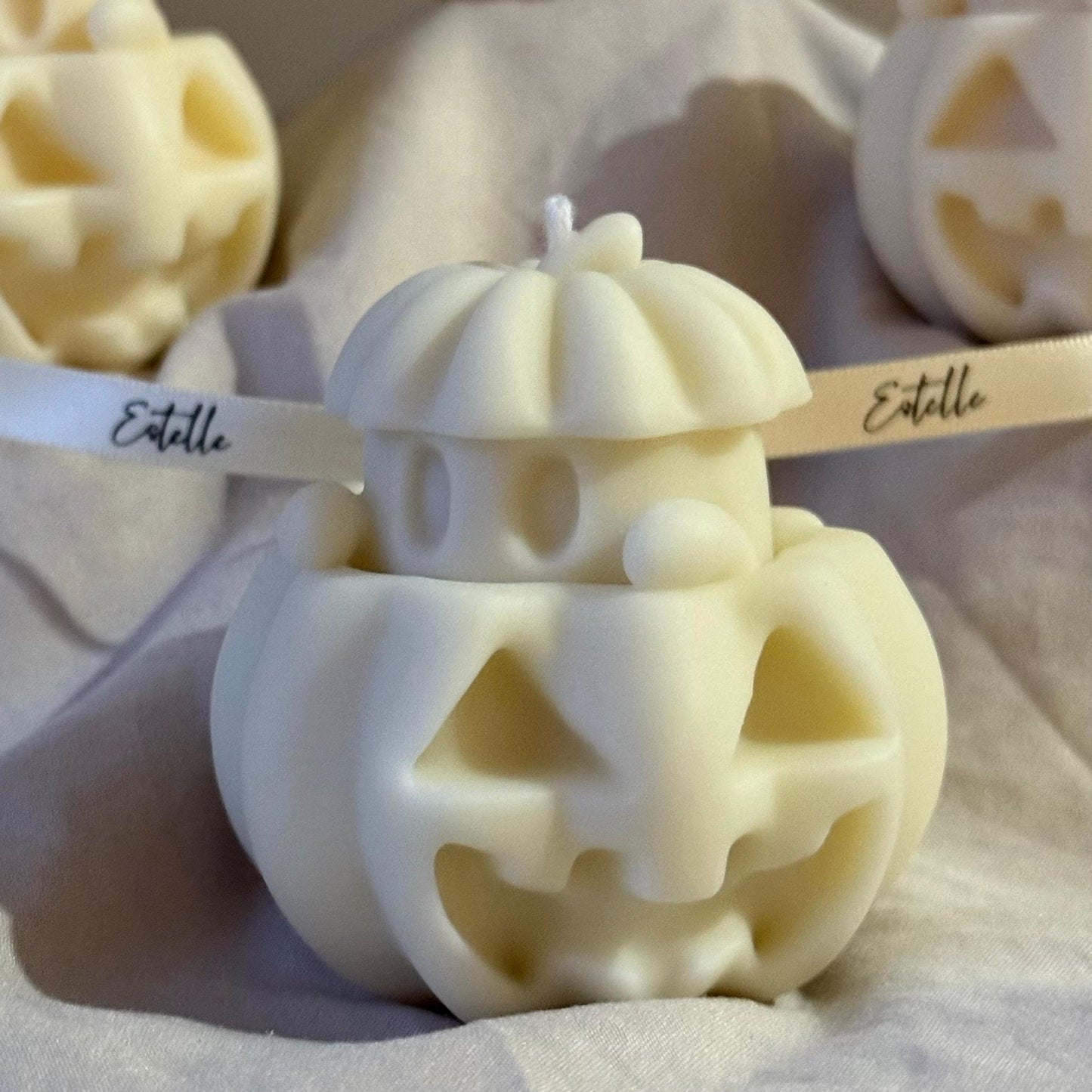 Handmade Halloween Ghost Candle with Pumpkin: Soy Wax Home Decor