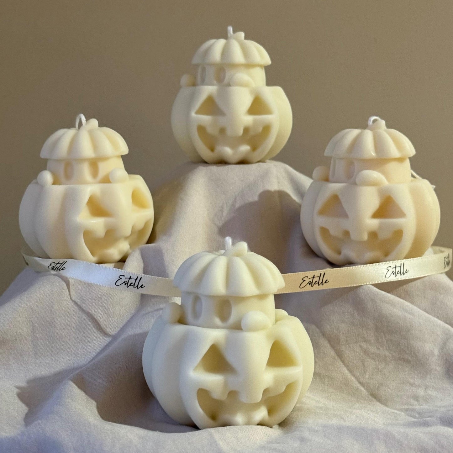 Handmade Halloween Ghost Candle with Pumpkin: Soy Wax Home Decor