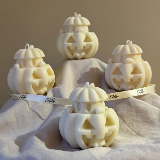 Handmade Halloween Ghost Candle with Pumpkin: Soy Wax Home Decor