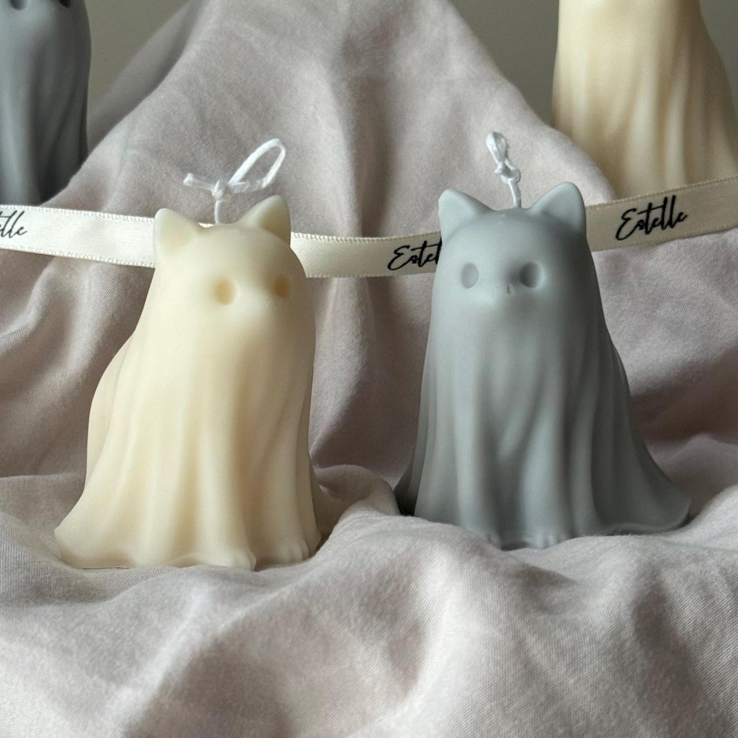 Halloween Cat Ghost Candle: Handmade Soy Wax Animal Gift