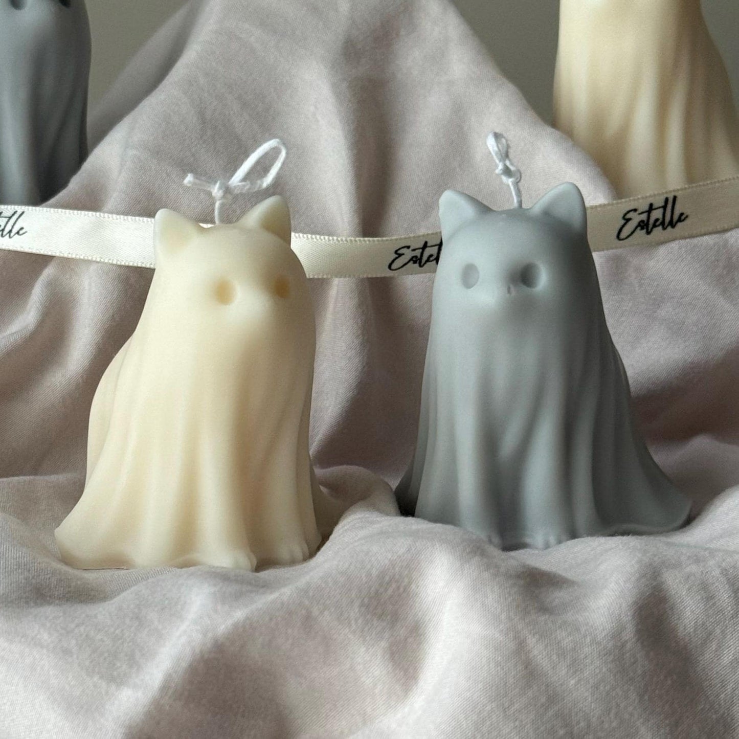 Halloween Cat & Dog Ghosts Candle Duo: Hand-Poured Soy Wax Sculptural Candles
