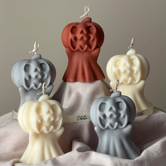 Handmade Spooky Pumpkin Ghost Candle: Halloween Soy Wax Decor