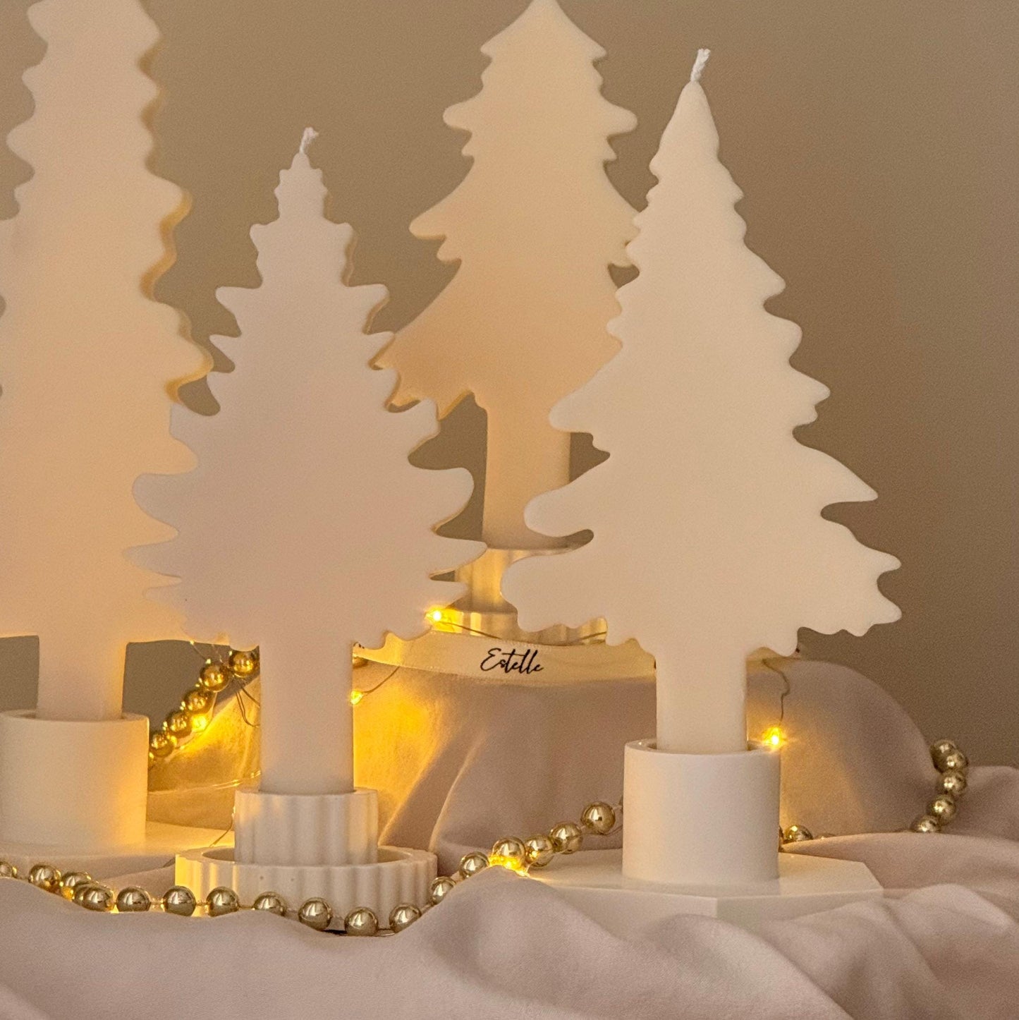 Winter Tree Silhouette Taper Candles Set, Minimalist Holiday & Nordic Winter Decor