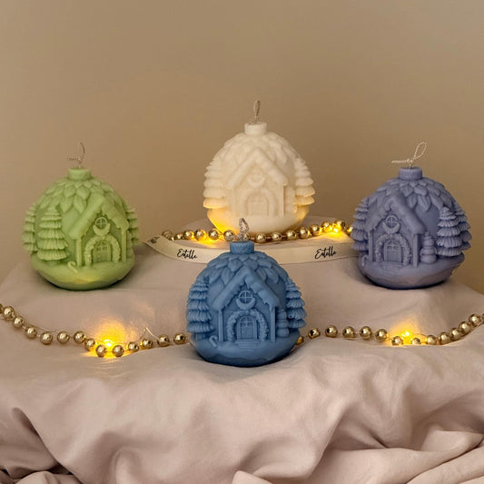 Handmade Snowy Cottage Candle: Sculptural Christmas Decor Gift