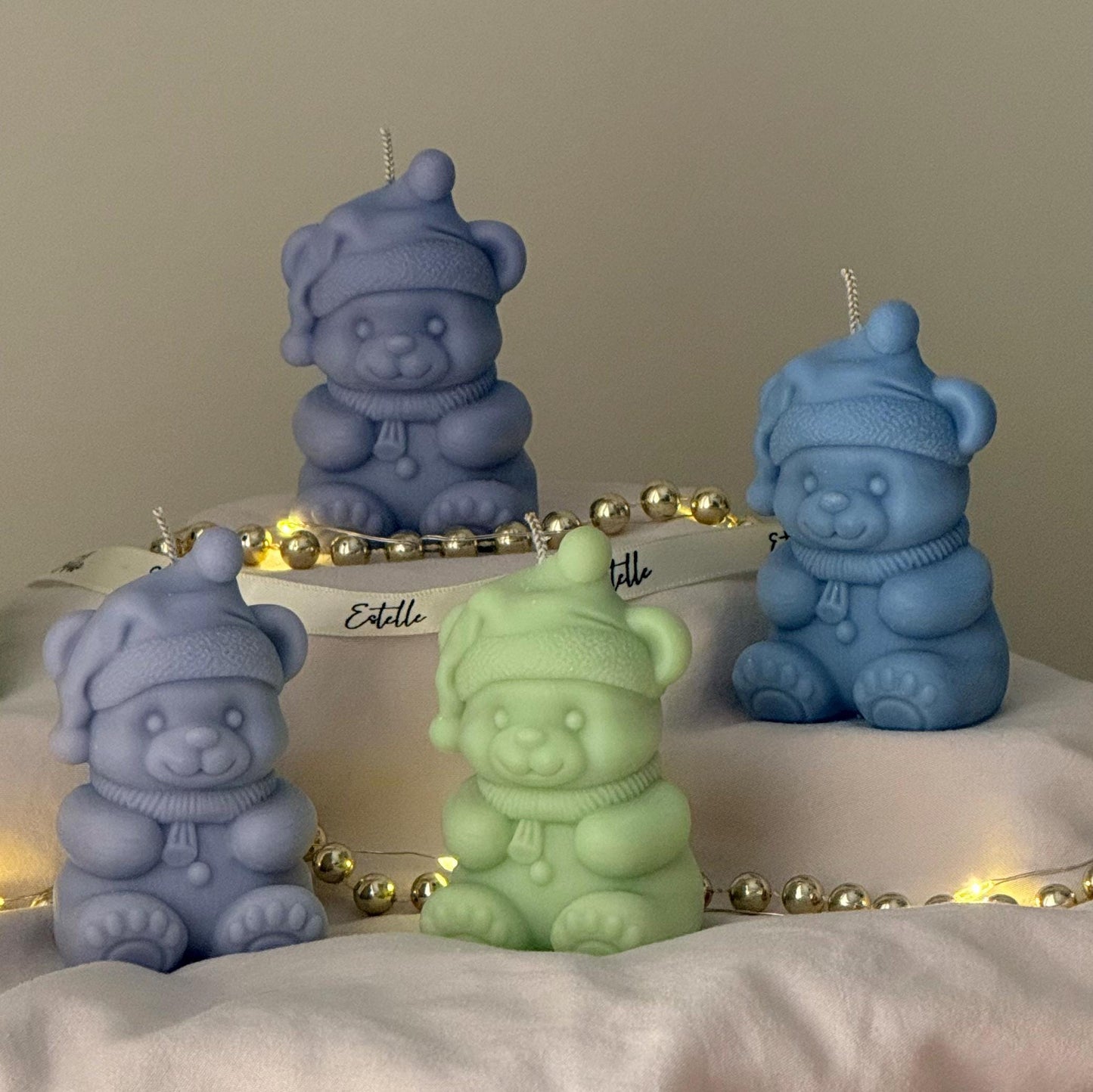 Tiny Christmas Bear Candle, Cozy Winter Holiday Accent