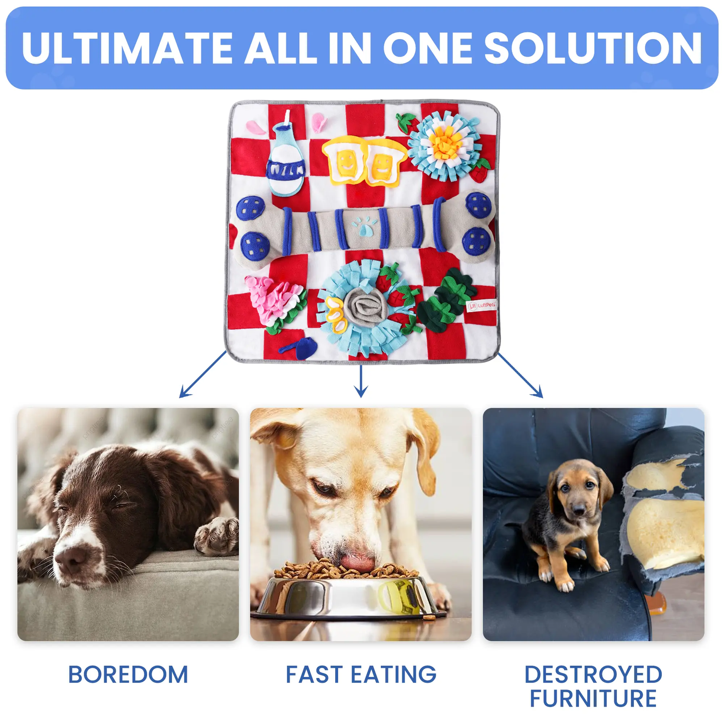 Squeaky Bone Snuffle Mat for Dogs – Interactive Foraging Fun, 24"