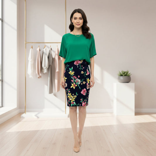 Jupe droite motif fleurs