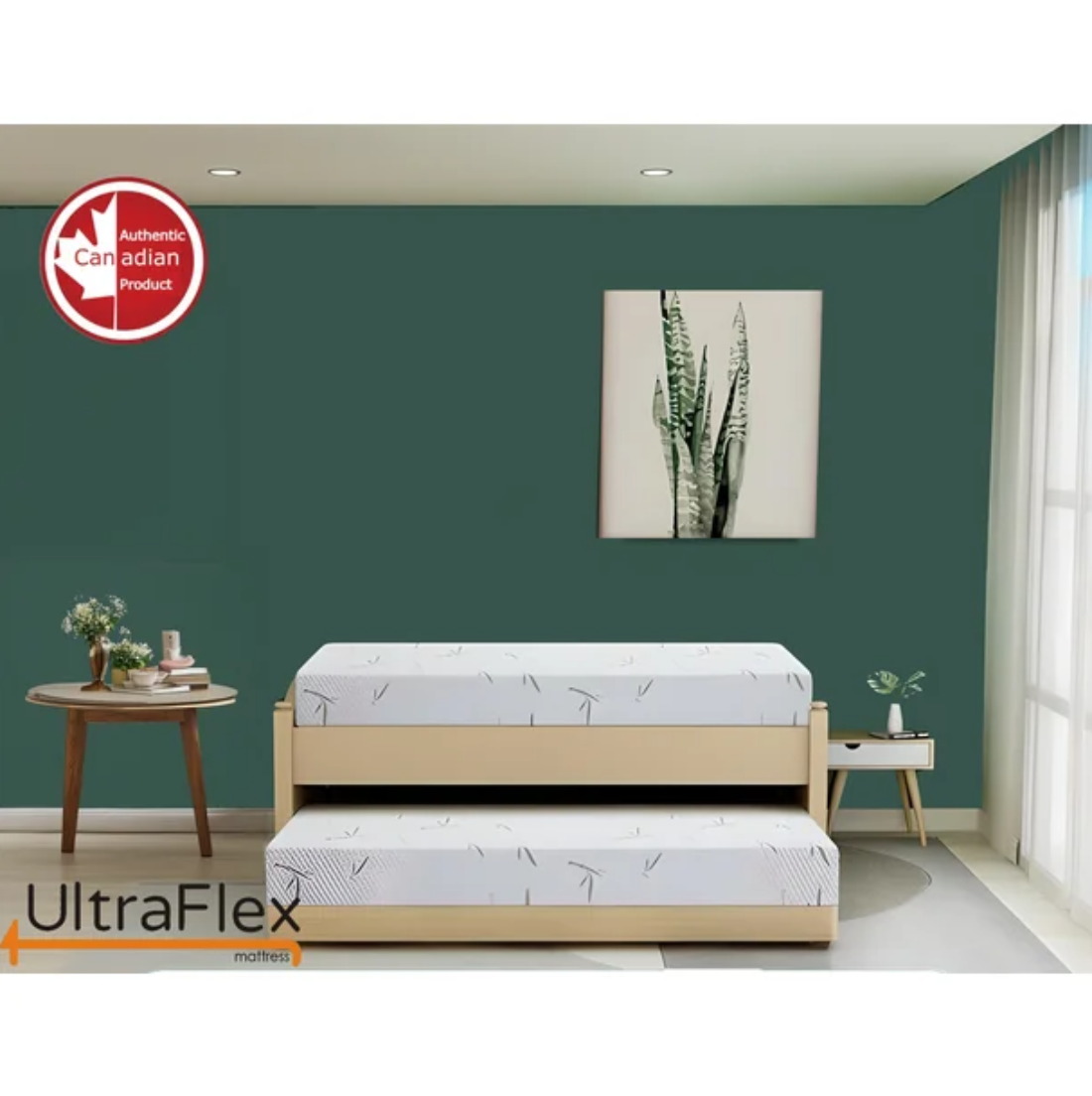 UltraFlex® RestEasy Mattress and BoxSpring Set- Reversible Gel-Infused Foam Mattress, Ideal for Bunk Beds, Trundle Beds, Caravans, RV, Bamboo Feel, CertiPUR-US® Certified, Medium Firmness, Conveniently Boxed (Made in Canada)