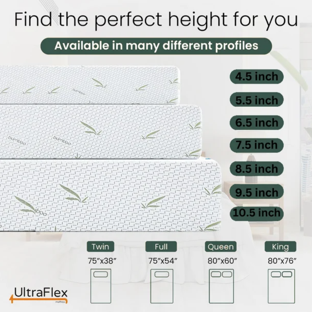 UltraFlex® RestEasy Mattress and BoxSpring Set- Reversible Gel-Infused Foam Mattress, Ideal for Bunk Beds, Trundle Beds, Caravans, RV, Bamboo Feel, CertiPUR-US® Certified, Medium Firmness, Conveniently Boxed (Made in Canada)