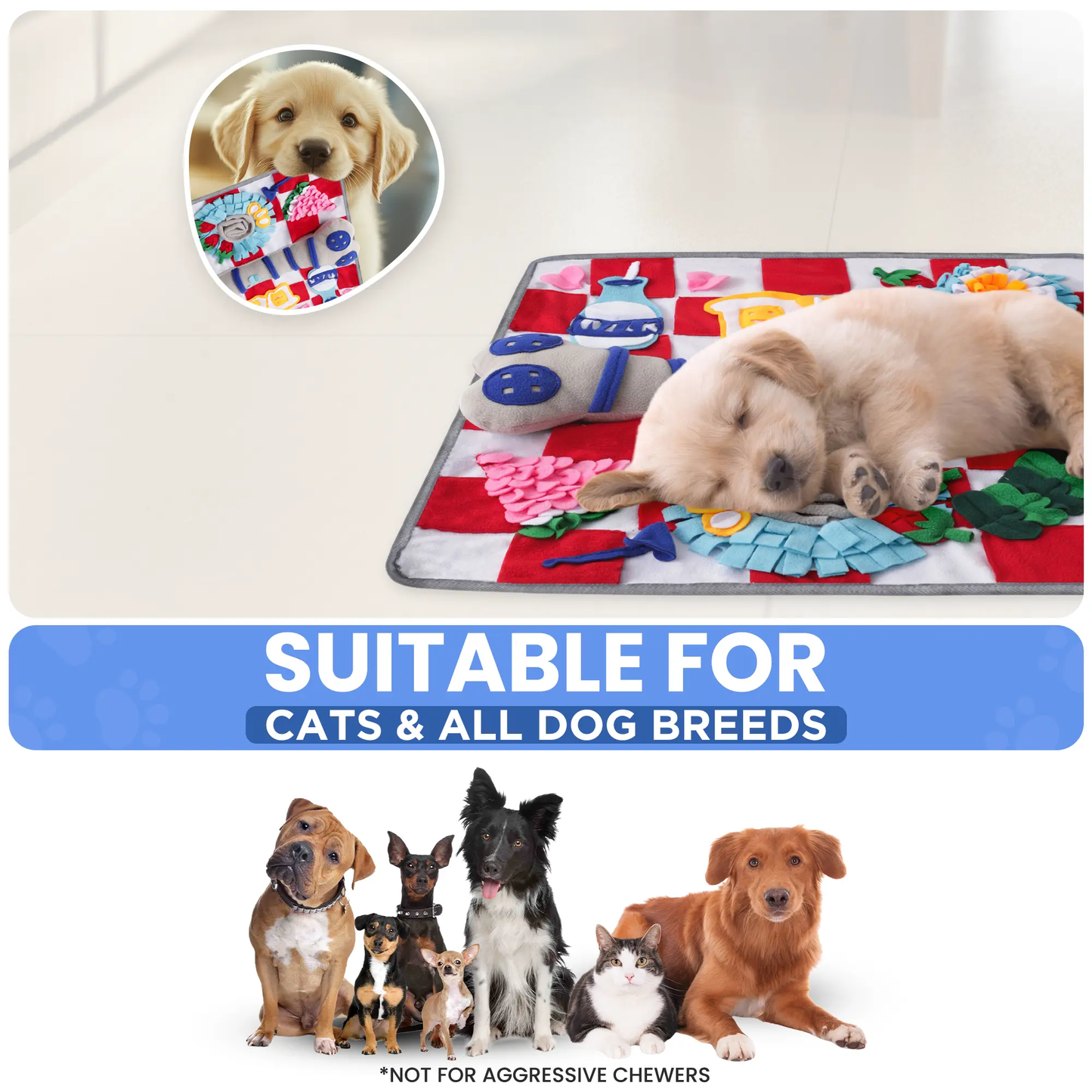 Squeaky Bone Snuffle Mat for Dogs – Interactive Foraging Fun, 24"